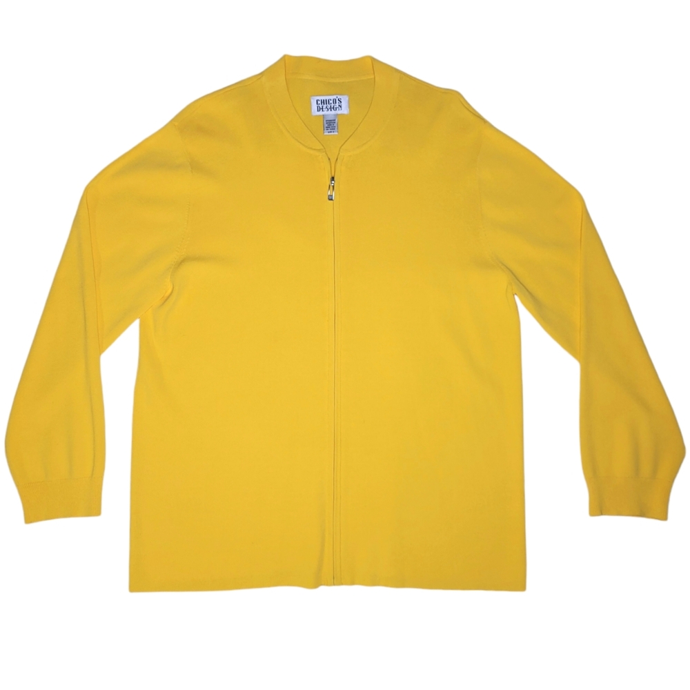 Chico's Design Women’s Cardigan Sweater Size 2 Large Yellow Knit Zip Long Sleeve - Picture 2 of 13